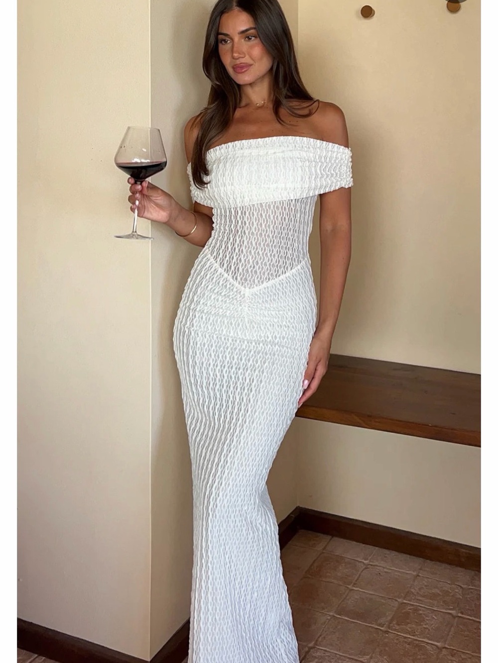 White Fox Boutique Off-Shoulder White Maxi Dress